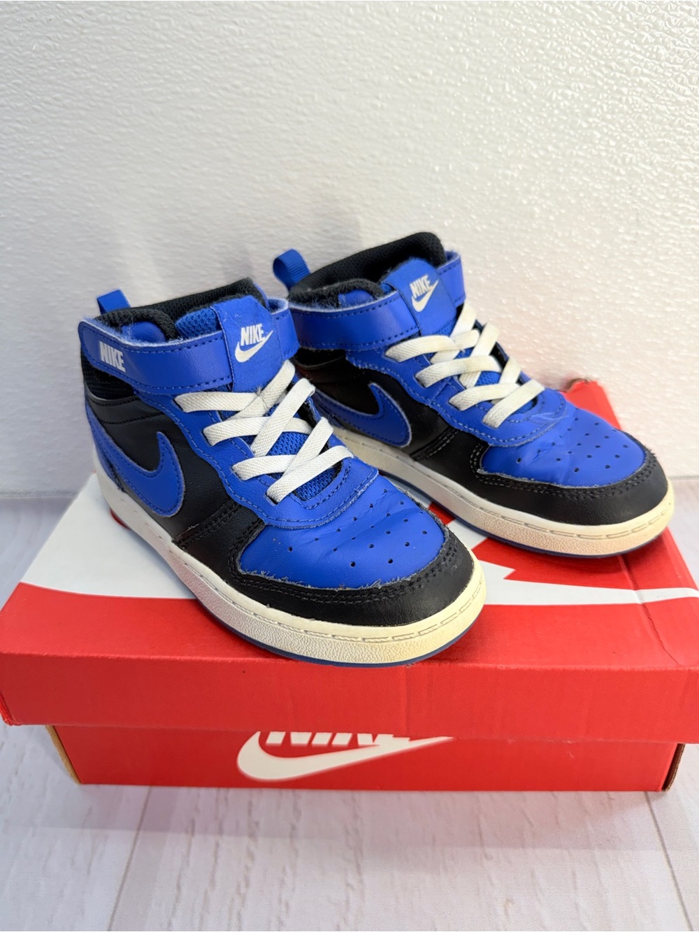 Nike Toddler High Top Sneakers Blue Black Hook Loop Size 10C